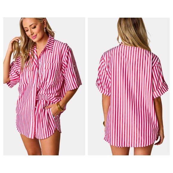 Buddy Love Womens Small Martina Two-Piece Set Red Stripe Lounge Wear Beach Cover - Picture 3 of 16